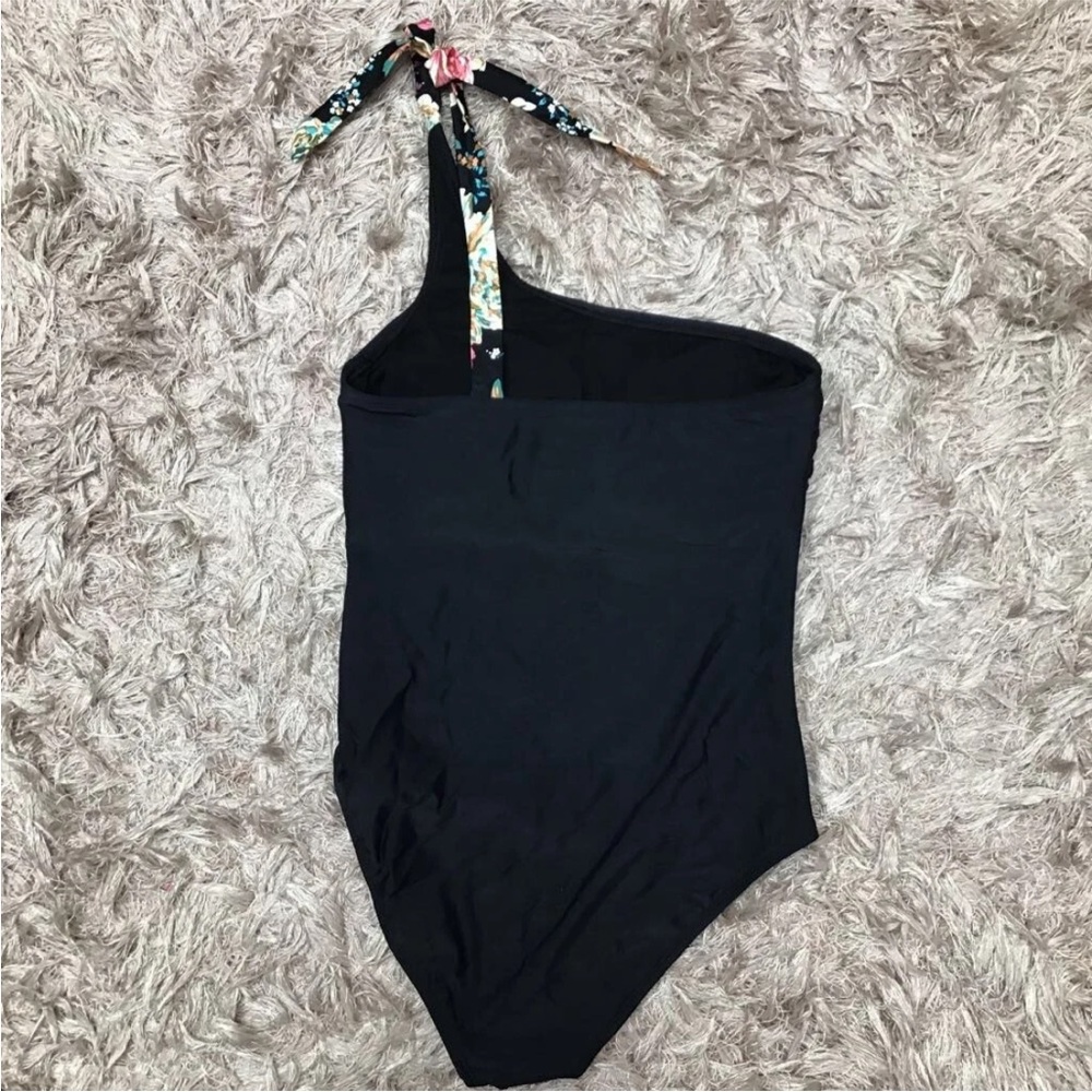 Kona Sol Black Swimsuit with Floral Accent